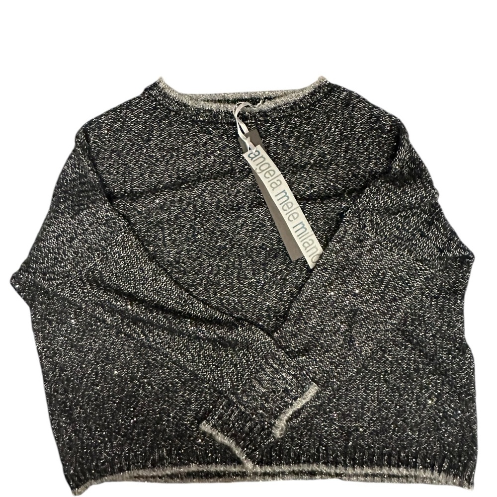 Angela Mele Milano Scoop Neck Black Metallic Oversized Sweater | S